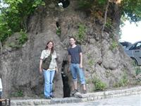 Mit Barbara vor dem Baum Mose