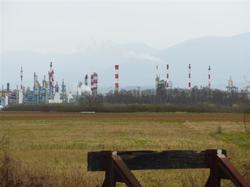 Industriepark bei Chalampé, im Hintergrund der Schwarzwald