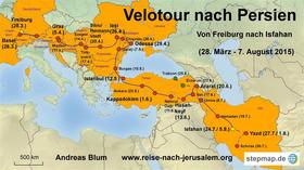 Velotour nach Persien - detaillierte Karte